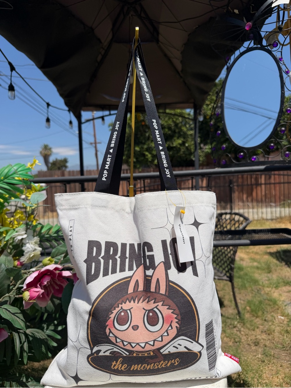 Bring Joy Graphic Canvas Tote Bag - White